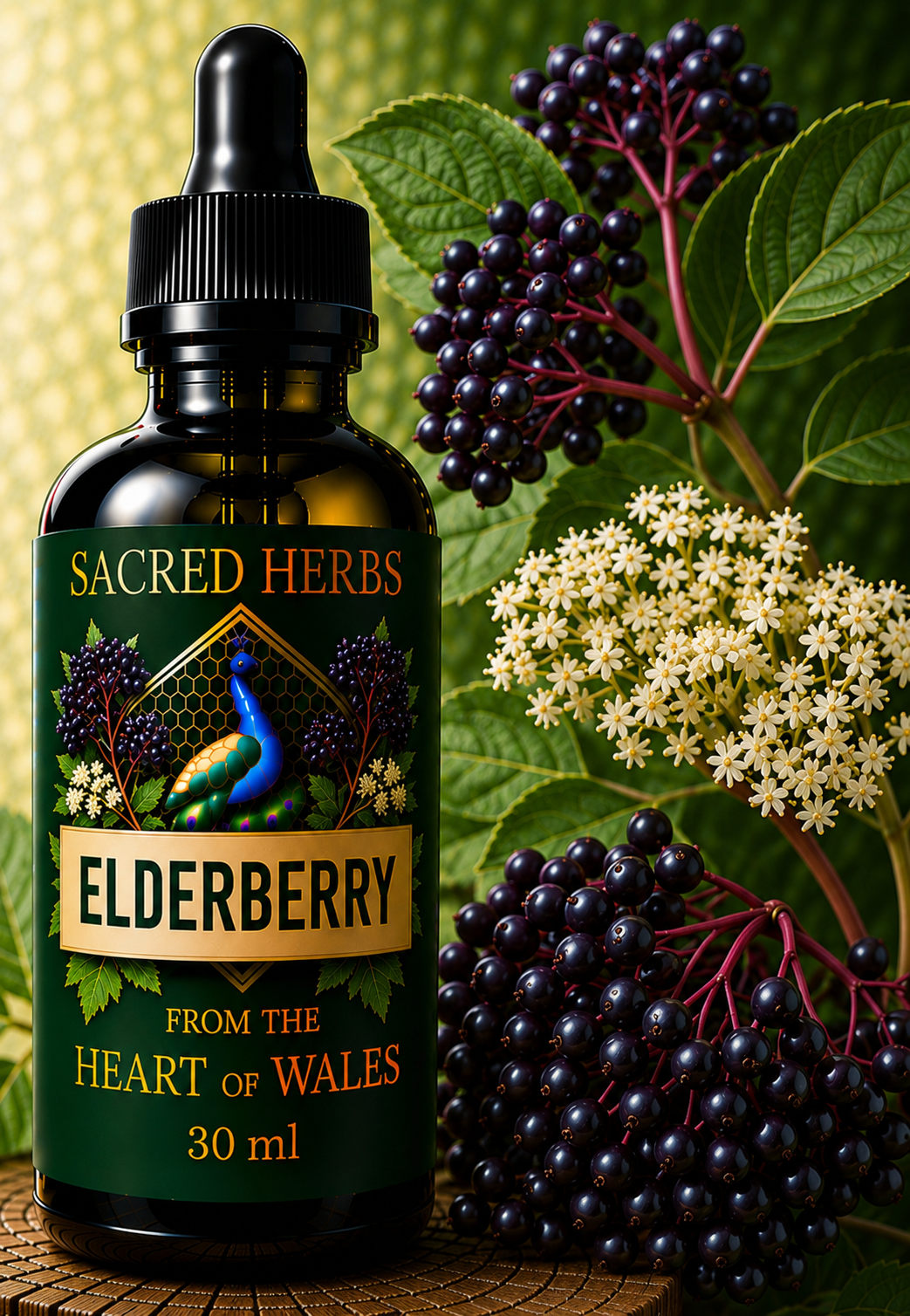 Elderberry Tincture handcrafted herbal tincture, wild-harvested and made in Wales, UK