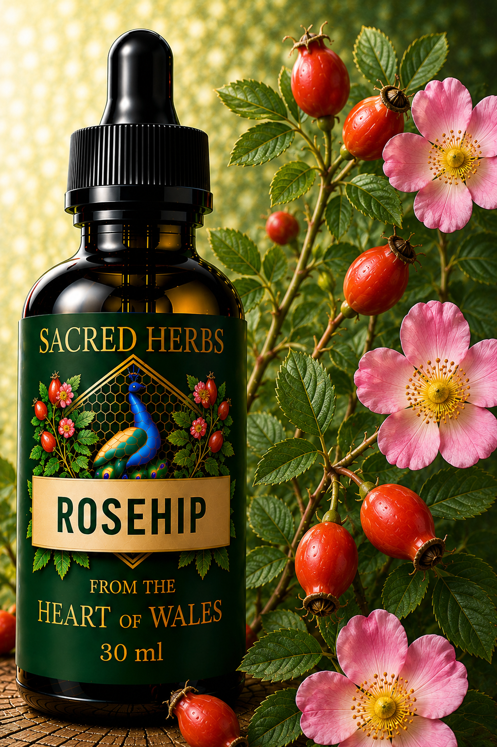 Rosehip Tincture handcrafted herbal tincture, wild-harvested and made in Wales, UK