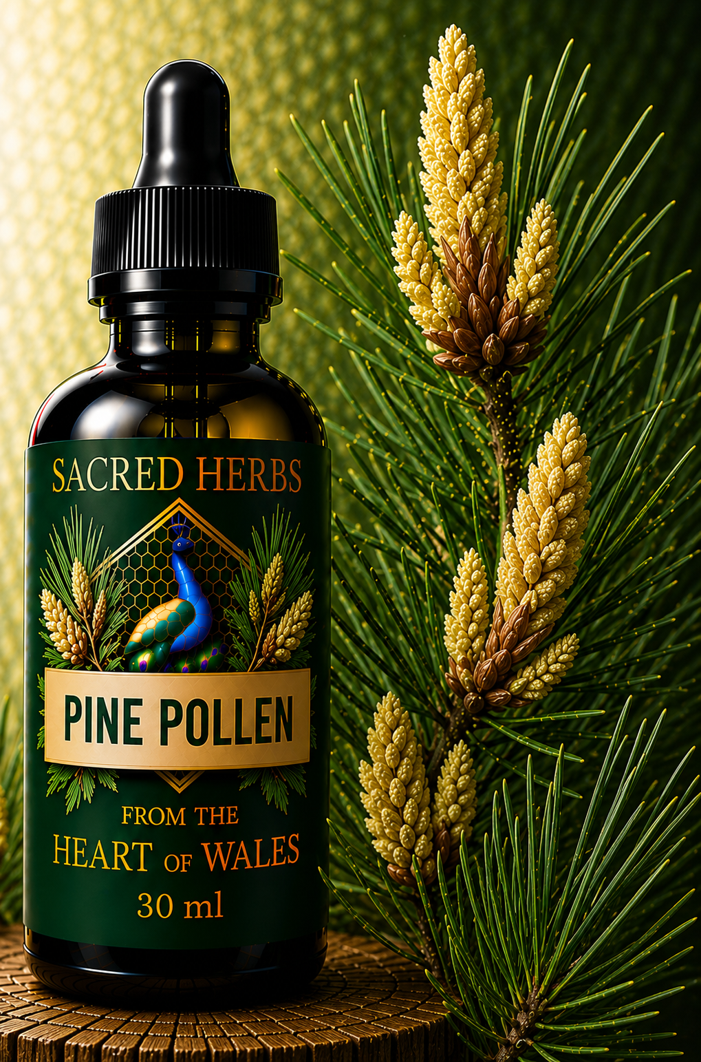 Pine Pollen Tincture handcrafted herbal tincture, wild-harvested and made in Wales, UK