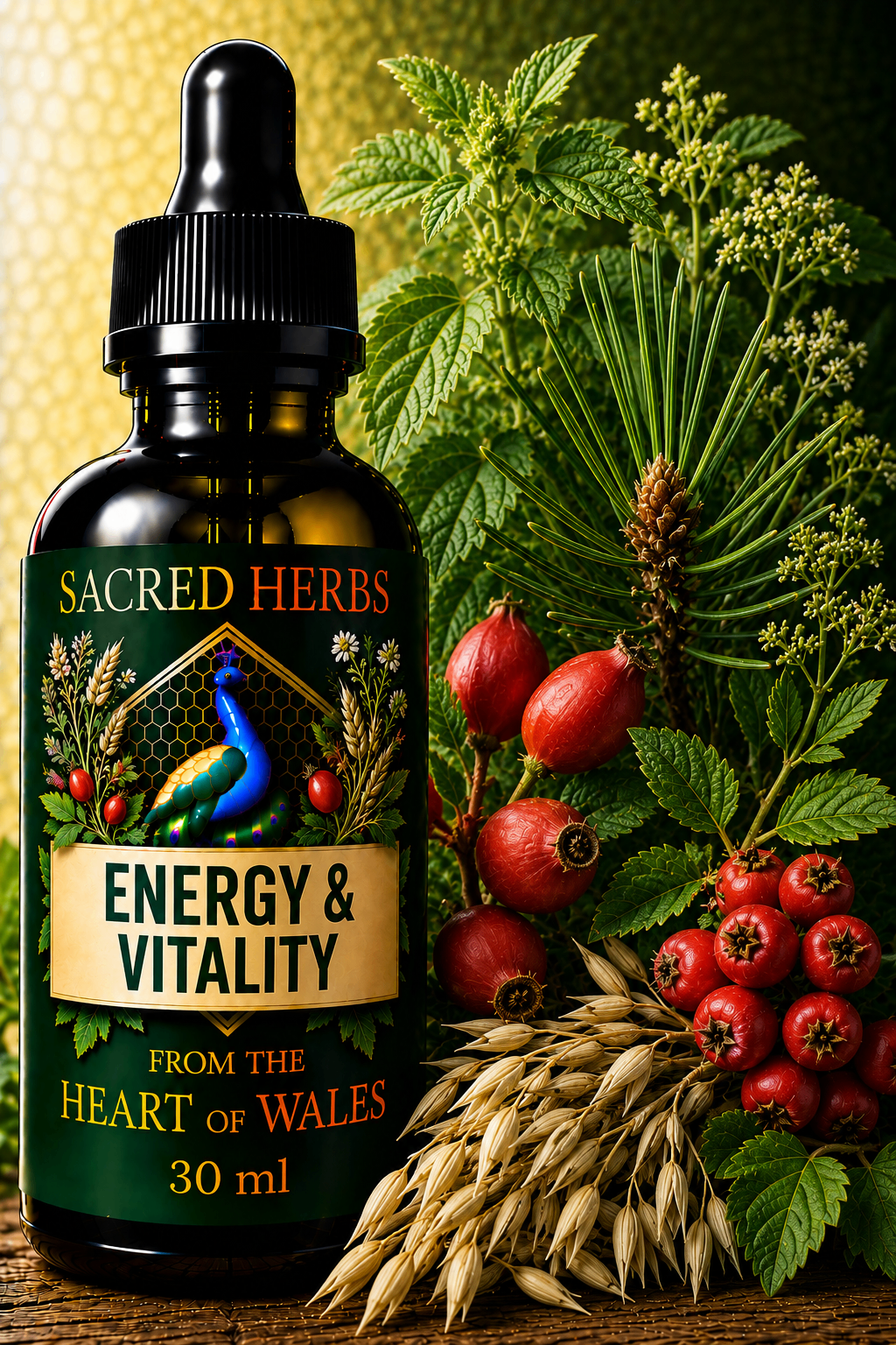 Energy & Vitality herbal blend tincture, handcrafted in Wales, UK