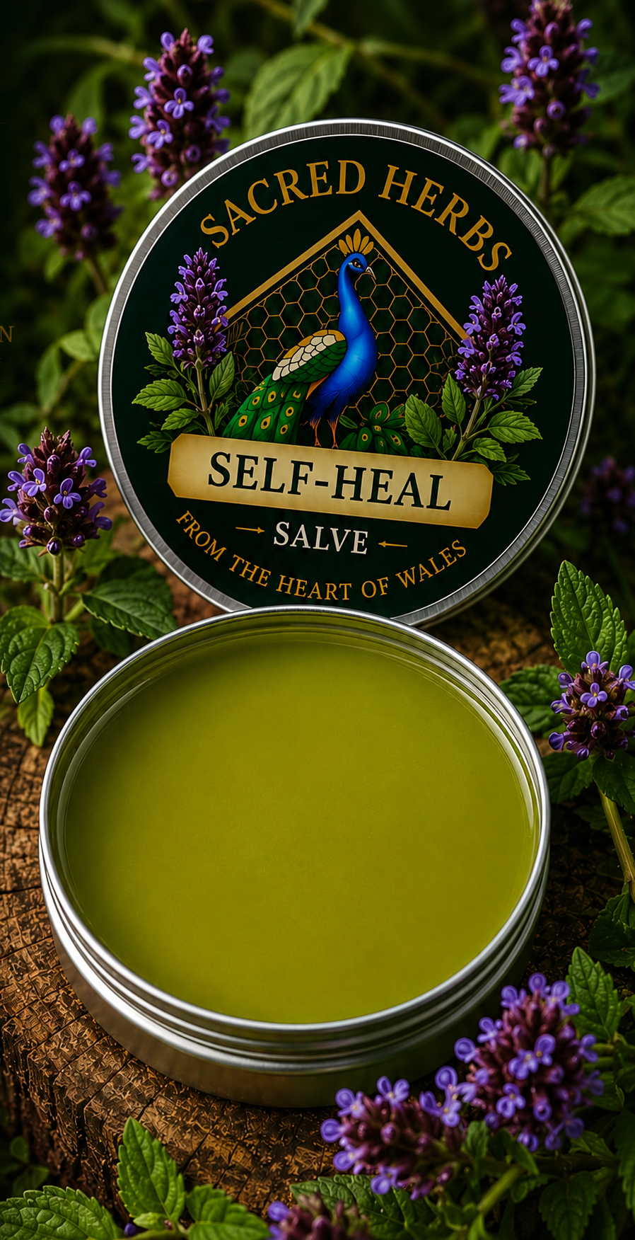 Self-Heal Salve natural herbal salve in a 50ml tin, handcrafted in Wales, UK