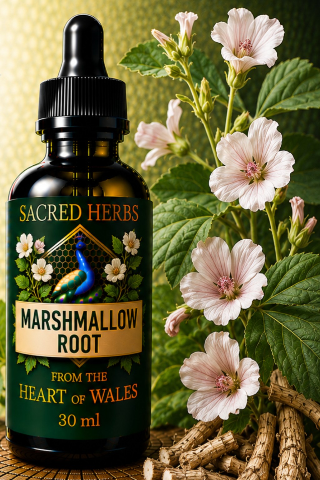 Marshmallow Root Tincture handcrafted herbal tincture, wild-harvested and made in Wales, UK