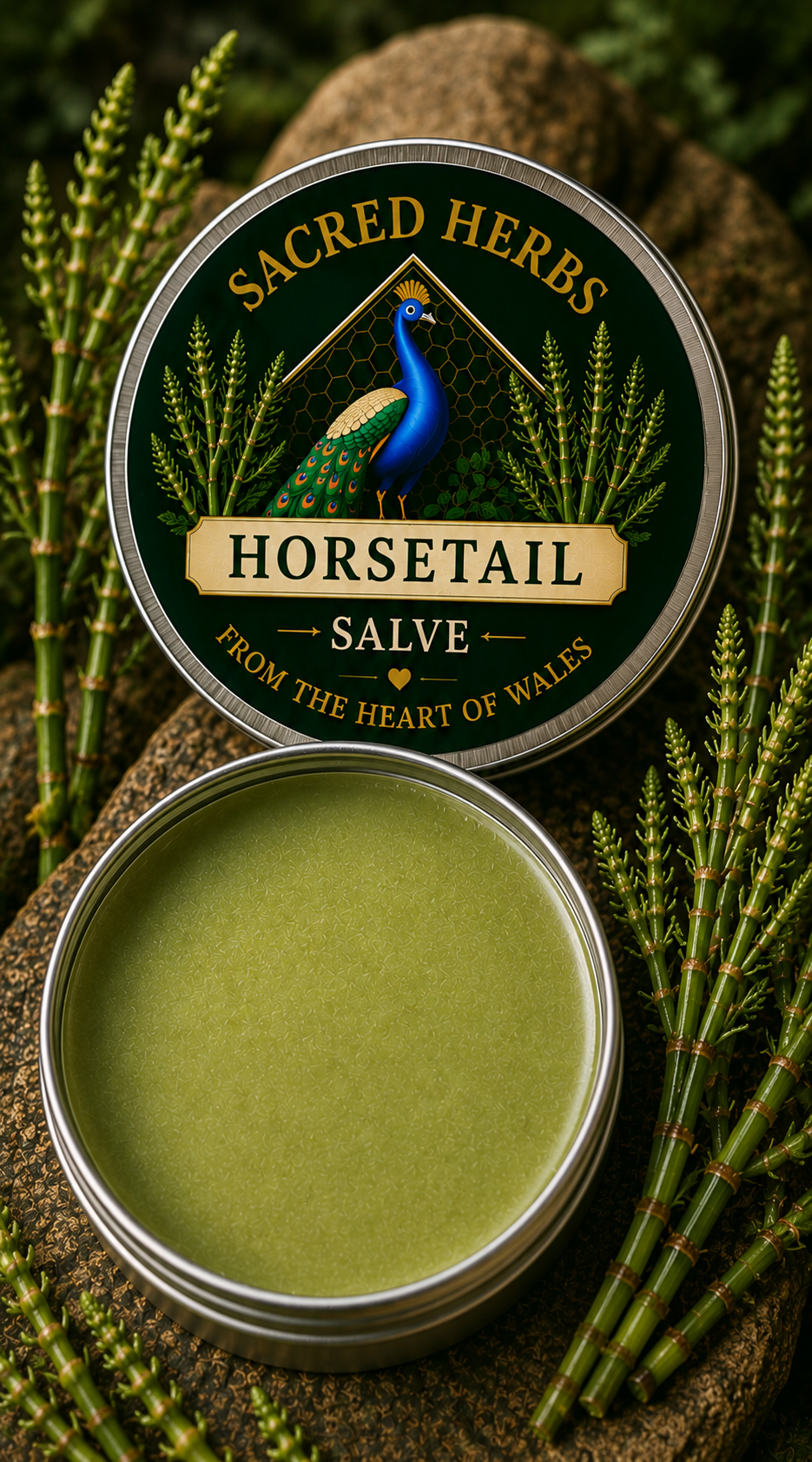 Horsetail Salve natural herbal salve in a 50ml tin, handcrafted in Wales, UK