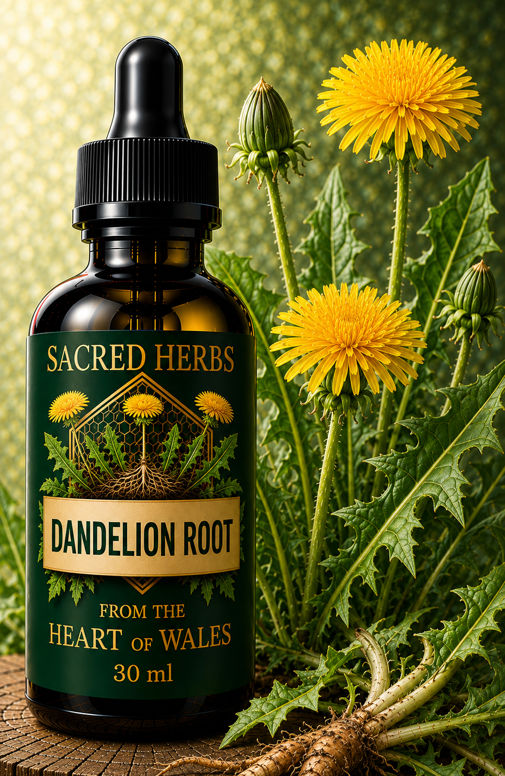 Dandelion Root Tincture handcrafted herbal tincture, wild-harvested and made in Wales, UK