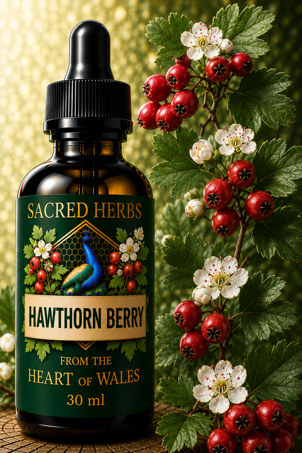 Hawthorn Berry Tincture handcrafted herbal tincture, wild-harvested and made in Wales, UK