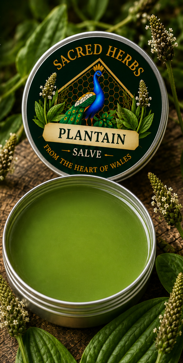 Plantain Salve natural herbal salve in a 50ml tin, handcrafted in Wales, UK