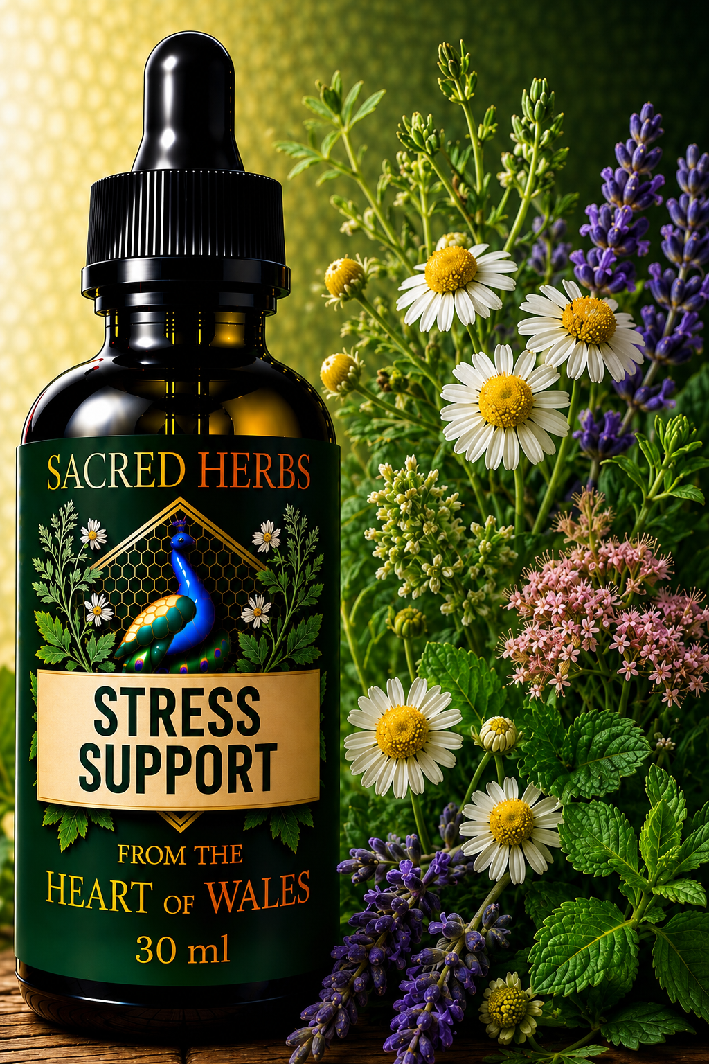 Stress Support herbal blend tincture, handcrafted in Wales, UK