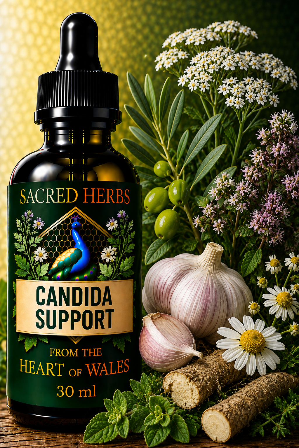 Candida Support herbal blend tincture, handcrafted in Wales, UK