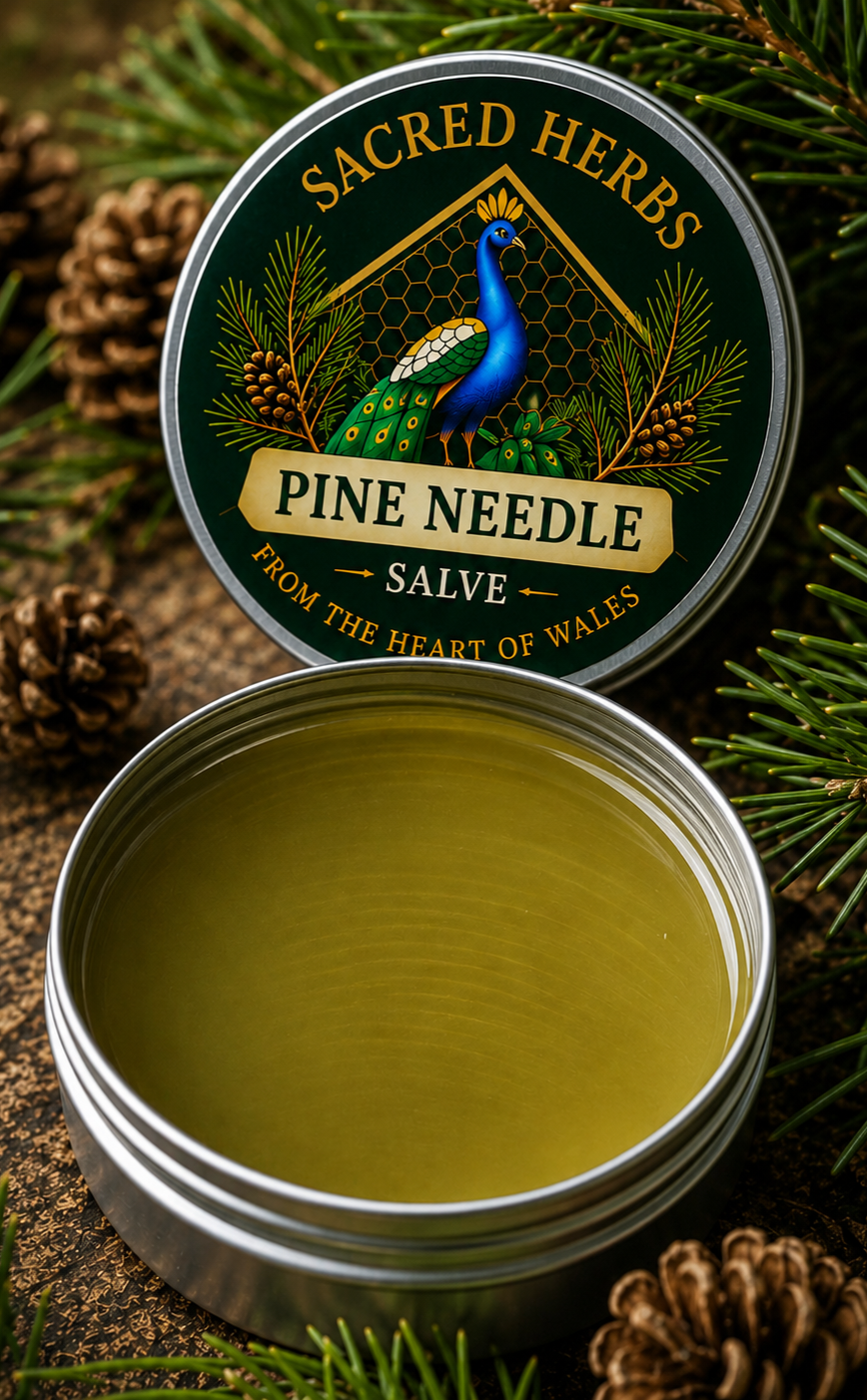 Pine Needle Salve natural herbal salve in a 50ml tin, handcrafted in Wales, UK