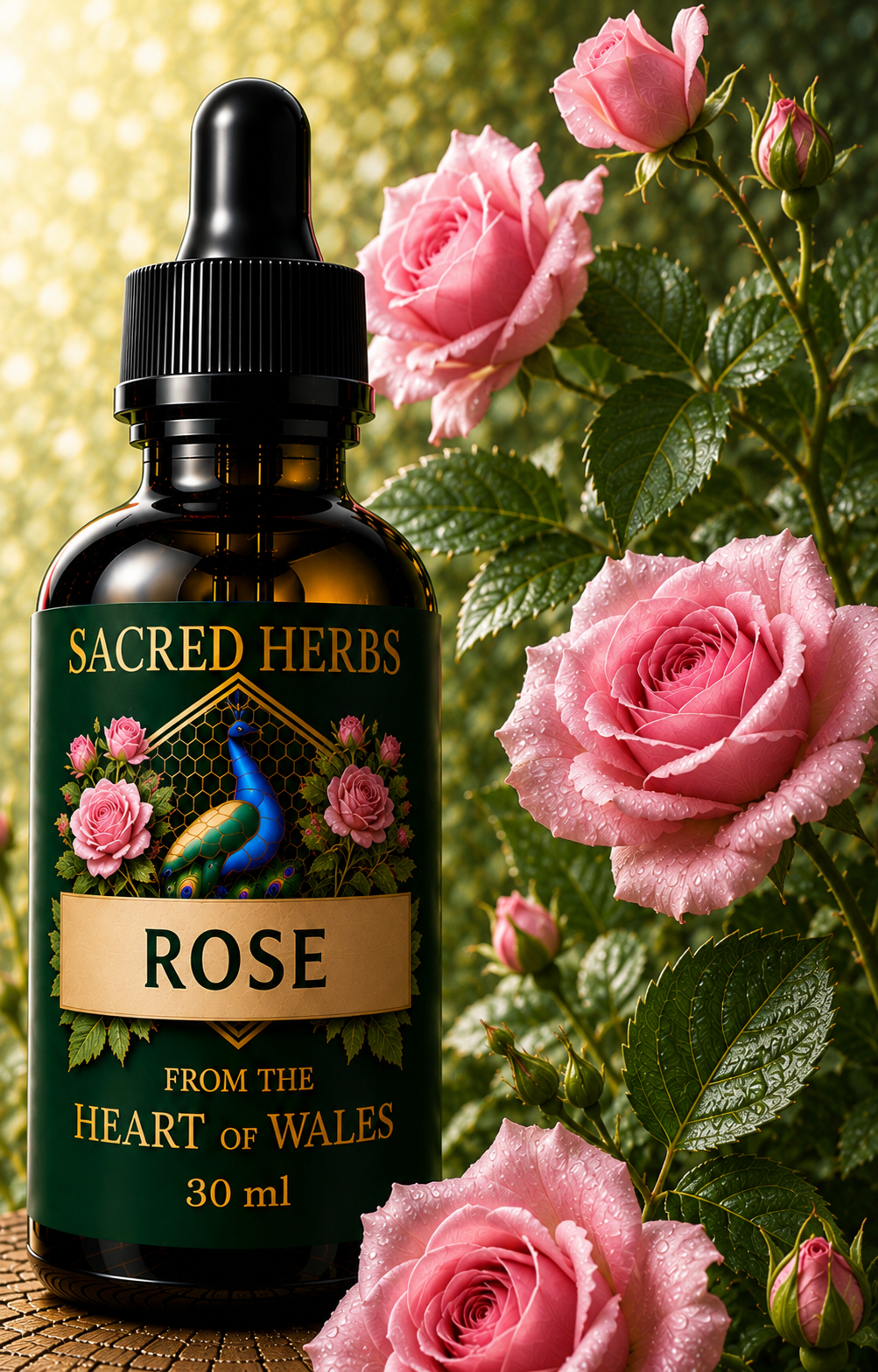 Rose Tincture handcrafted herbal tincture, wild-harvested and made in Wales, UK