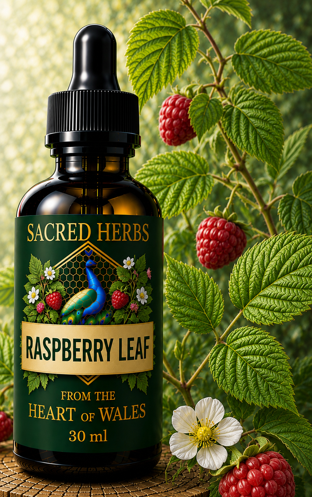 Raspberry Leaf Tincture handcrafted herbal tincture, wild-harvested and made in Wales, UK