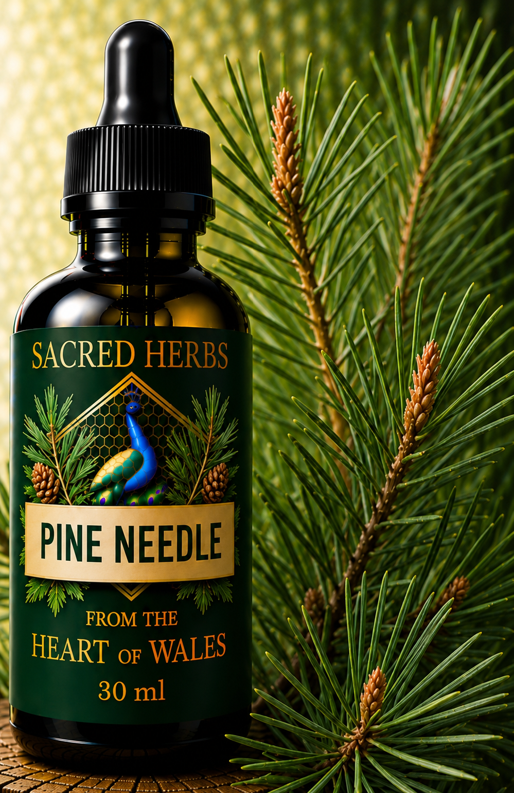 Pine Needle Tincture handcrafted herbal tincture, wild-harvested and made in Wales, UK