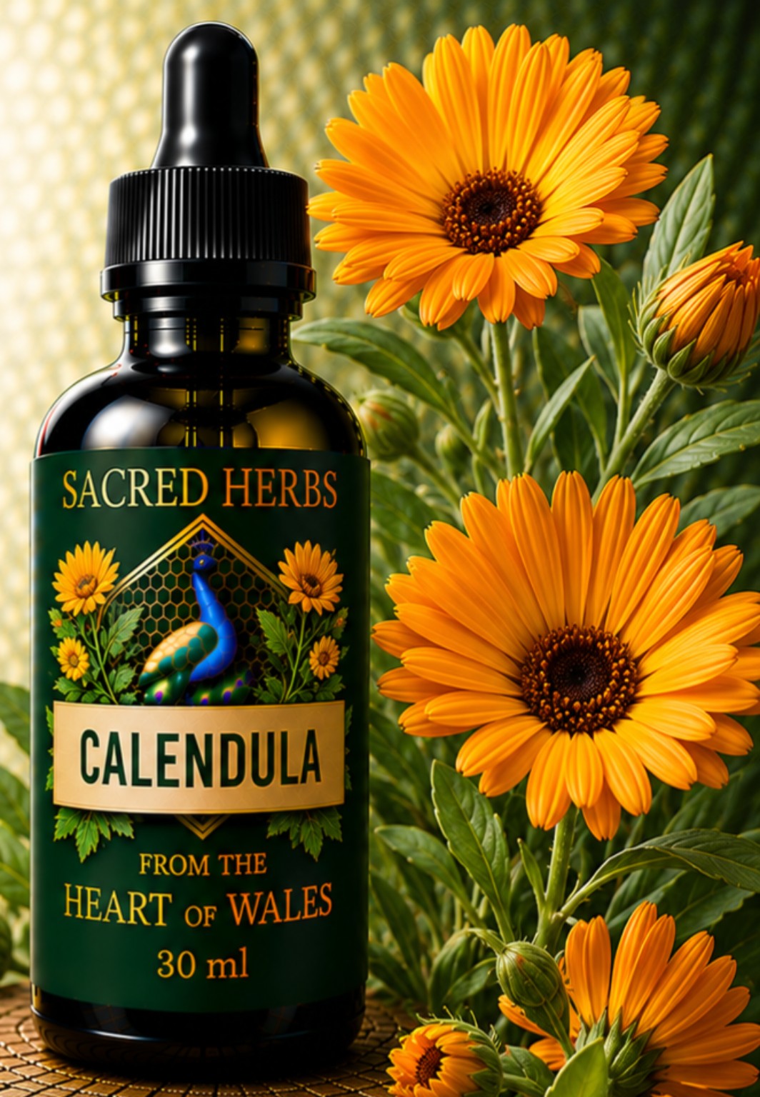 Calendula Tincture handcrafted herbal tincture, wild-harvested and made in Wales, UK