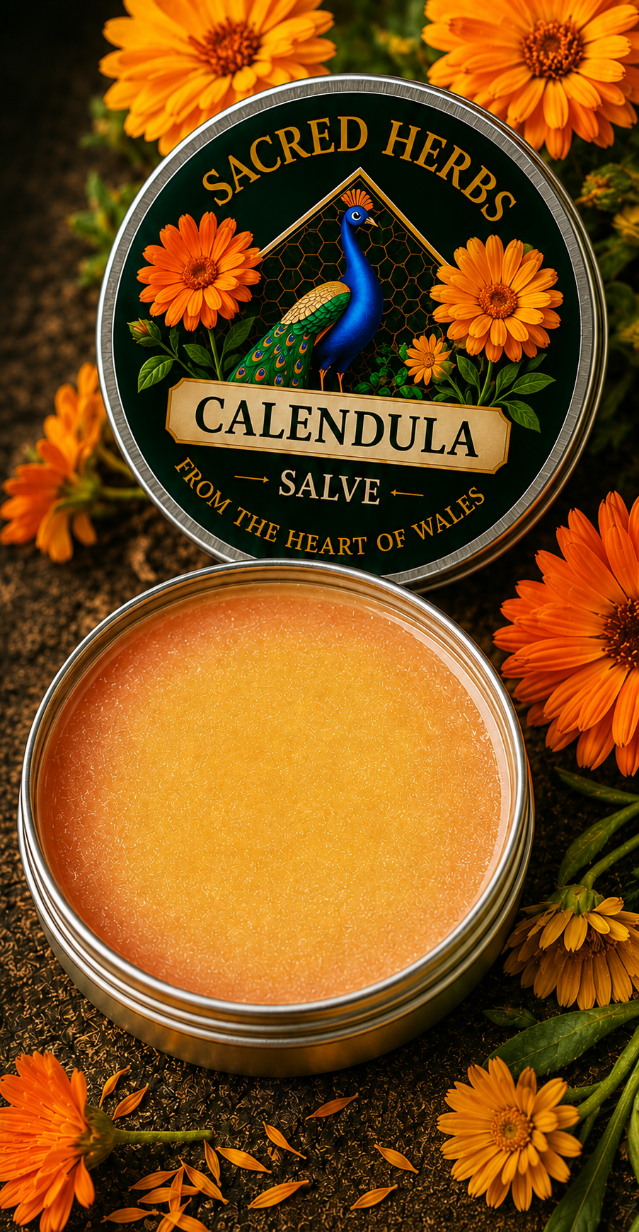 Calendula Salve natural herbal salve in a 50ml tin, handcrafted in Wales, UK